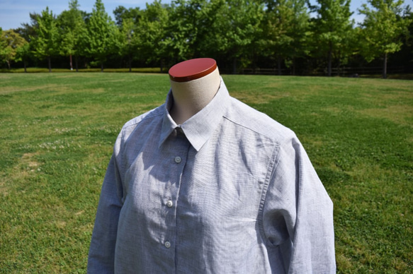 おうち時間SALE linen/cotton shirt onepiece 　播州織　シャツワンピース 5枚目の画像
