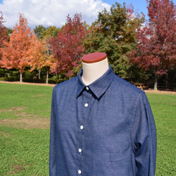新色『warm blue』 shirt onepiece 　播州織　シャツワンピース 5枚目の画像