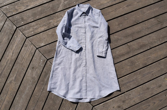 SALE!!! 播州織　刷毛目　linen/cotton shirt onepiece シャツワンピース 3枚目の画像