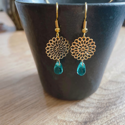 チェコガラスと透かしパーツのピアス 1枚目の画像