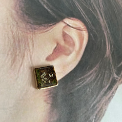 陶器ピアス　ドライフラワー 2枚目の画像