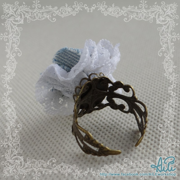 Denim Lace Flower Ring 3枚目の画像