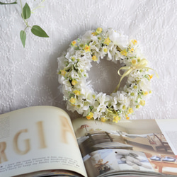 紫陽花と小花のナチュラルリース　アーティフィシャルフラワー　出産祝い　贈り物 4枚目の画像