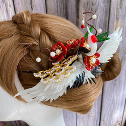 松竹梅に鶴 正月飾り用かんざし 髪飾り 豪華なヘアコーム かんざし