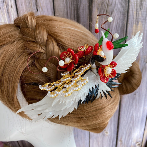 松竹梅に鶴 正月飾り用かんざし 髪飾り 豪華なヘアコーム
