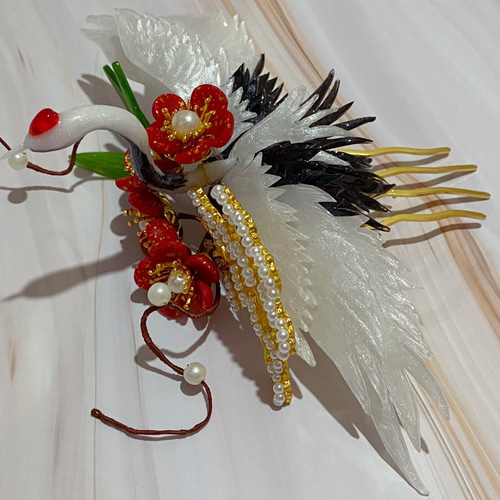 松竹梅に鶴 正月飾り用かんざし 髪飾り 豪華なヘアコーム かんざし