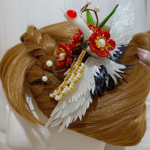 松竹梅に鶴 正月飾り用かんざし 髪飾り 豪華なヘアコーム かんざし