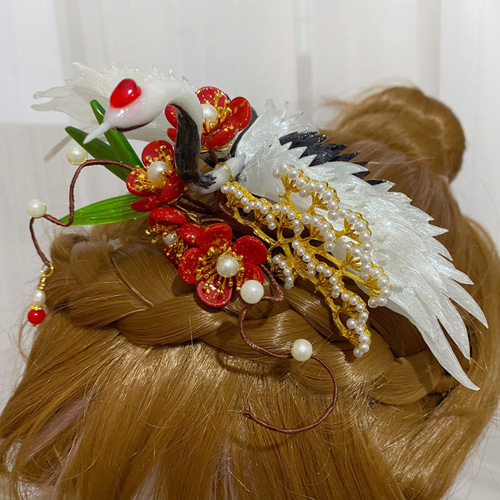 松竹梅に鶴 正月飾り用かんざし 髪飾り 豪華なヘアコーム かんざし