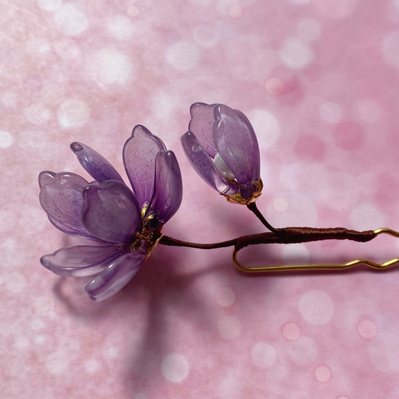 紫木蓮のかんざし Uピン簪 3枚目の画像