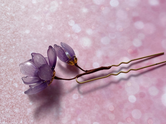 紫木蓮のかんざし Uピン簪 5枚目の画像