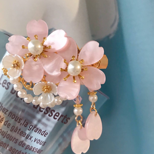 桜吹雪シリーズ シェル風桜のヘアクリップ ヘアピンクリップ ヘア