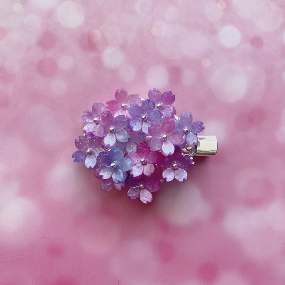 立体桜のヘアクリップ 夜桜満開グラデーショ星空色 1枚目の画像