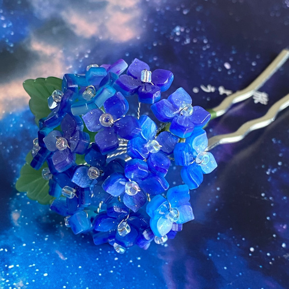 紫陽花のかんざし(小)  青い星空 2枚目の画像
