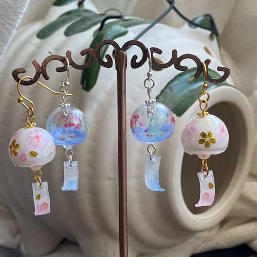 夏の風物詩 リアルミニ風鈴のピアス/イヤリング ピアス（フック
