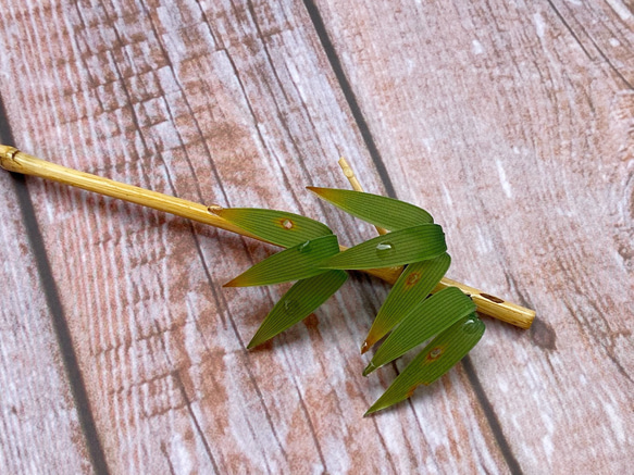 笹付き竹のかんざし 秋の笹モチーフの一本簪 5枚目の画像
