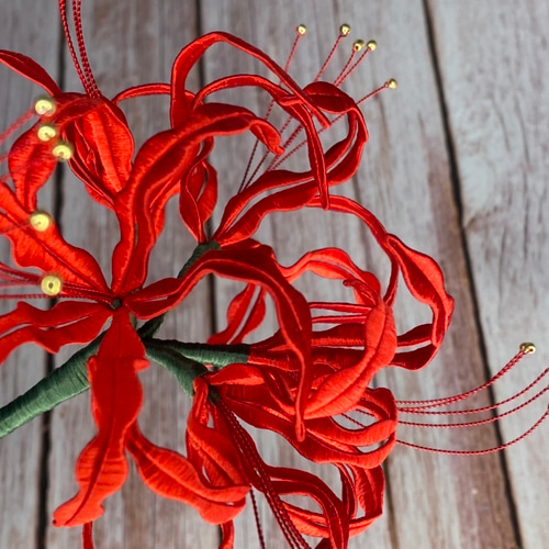 彼岸花のかんざしプラス 立体刺繍風 ワインカラー かんざし メノ