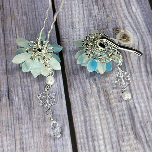 雪の結晶❄かんざし&Uピン 雪の結晶のかんざし 下がり付きUピン簪 かんざし メノ工房 通販