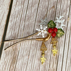 クリスマスのかんざし 柊とベルのUピン簪 かんざし メノ工房 通販