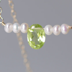 寶石切割的橄欖石和淡水珍珠項鍊☆14KGF 第2張的照片