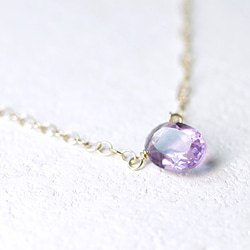 一條橢圓形的珠寶玫瑰紫水晶項鍊☆14KGF 第2張的照片