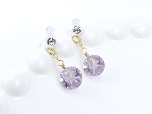 珠寶玫瑰紫水晶無孔耳環（耳環）14KGF 第2張的照片