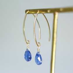 侯爵鉤耳環寶石品質的藍晶石☆14KGF 第2張的照片