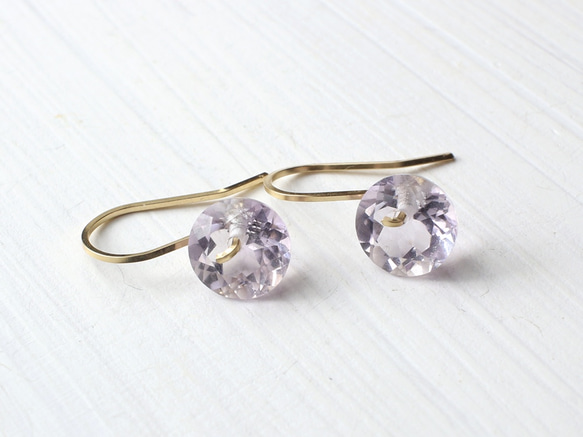 寶石品質玫瑰紫水晶簡單單耳環☆14KGF 第2張的照片