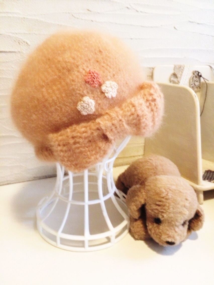 ニット帽　花束がもらえるなら　〈キットモヘアと小花シリーズ〉