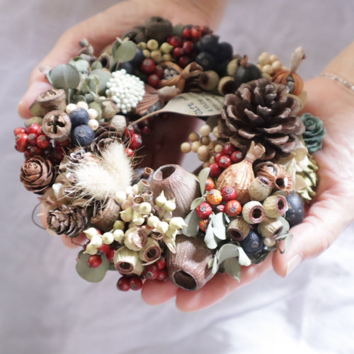 送料無料ごろっと秋の実リース 秋リース 冬リース こっくり秋色