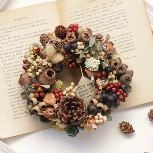 ハロウィンリース(*´∀｀*) 木の実リース　ドライフラワー　秋リース アウトレット ストアハンドメイド・手芸 - ハロウィンリース