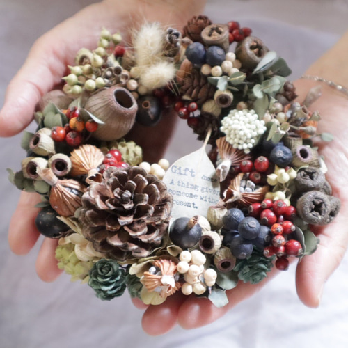 送料無料ごろっと秋の実リース 秋リース 冬リース こっくり秋色