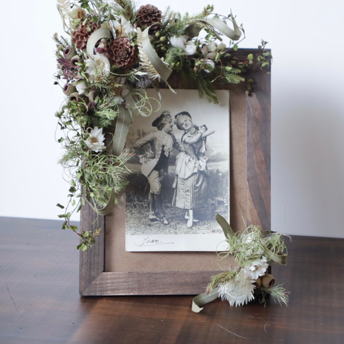 送料無料ドライフラワーフォトフレーム アンティーク アンティーク雑貨