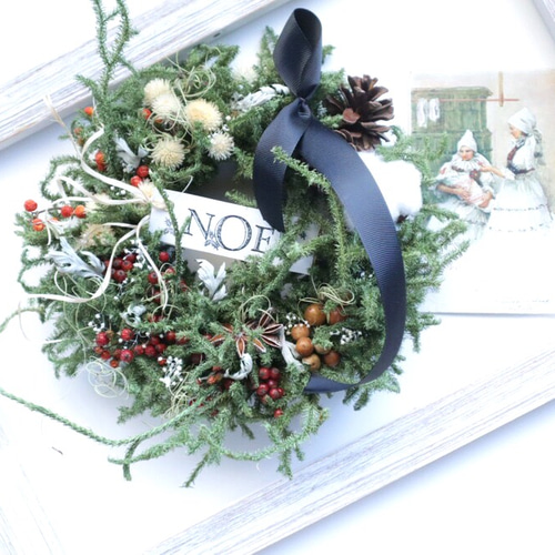 送料無料 お正月飾りにもなるクリスマスリース大 ドライフラワーリース