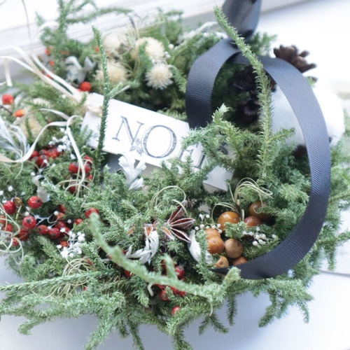送料無料 お正月飾りにもなるクリスマスリース大 ドライフラワーリース