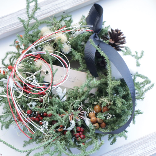 送料無料 お正月飾りにもなるクリスマスリース大 ドライフラワーリース