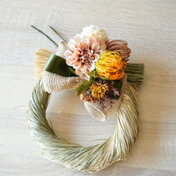 Hello2025！ 真っ白まんまるピンポンマムのしめ縄リース コットン