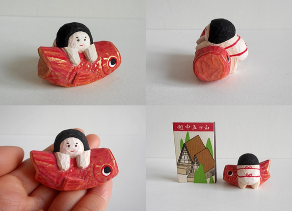 木彫り　鯉のぼりと金太郎　赤11 4枚目の画像
