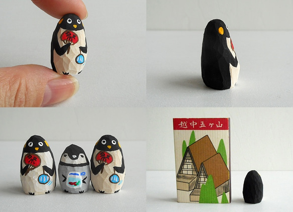 木彫り　子供ペンギンとお祭り10 2枚目の画像