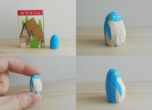 木彫り　水色子供ペンギン10 2枚目の画像