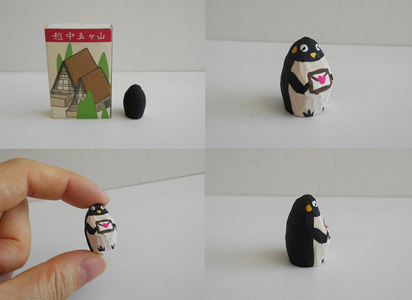 木彫り　子供ペンギンとバレンタイン5 2枚目の画像