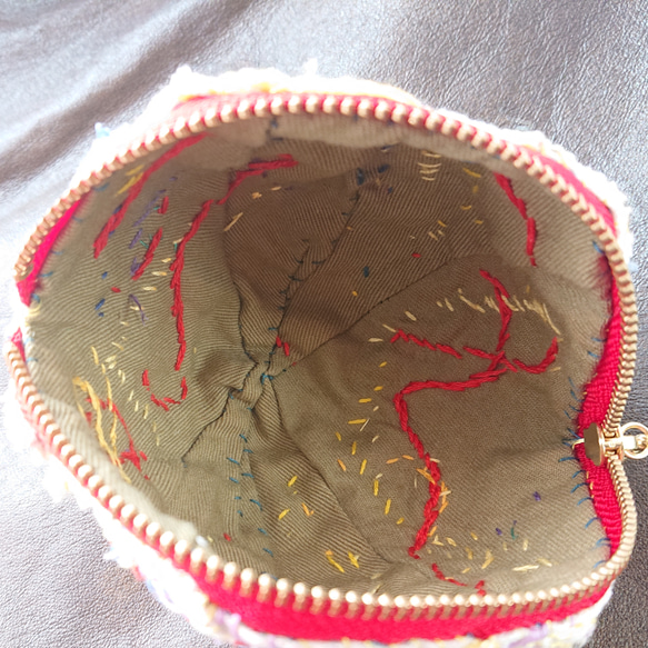 しじみかアサリか、 潮干狩りの貝のポーチ 刺し子 刺繍 リネン no.55 8枚目の画像