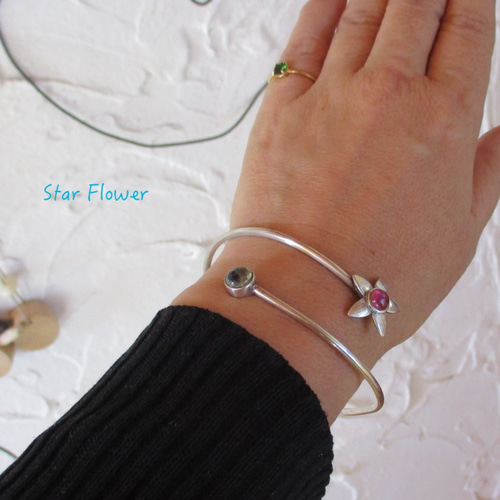 ☆10月の誕生石☆【Silver925】*星の花StarFlower*トルマリン バングル 