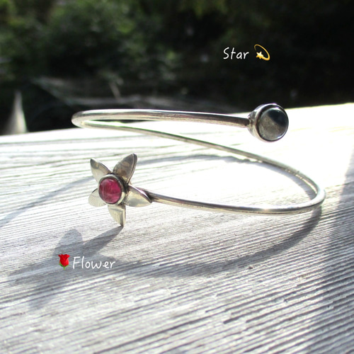 ☆10月の誕生石☆【Silver925】*星の花StarFlower*トルマリン バングル 