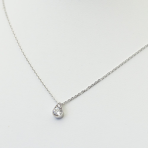 silver925×キュービックジルコニアCZダイヤ しずく型ネックレス　(S-015) 5枚目の画像