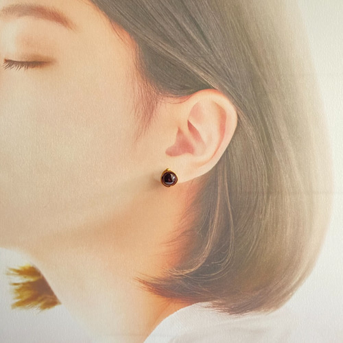 天然石 ロードライトガーネット1粒ワイヤーラップピアス