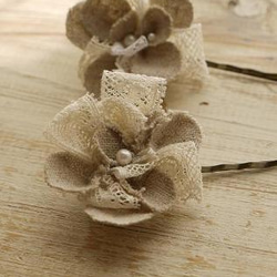 *Hair pin*Flower*linen+antique lace 1枚目の画像