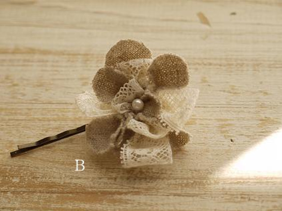 *Hair pin*Flower*linen+antique lace 3枚目の画像