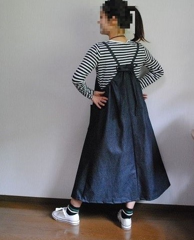 デニム　ワンピース　ロング丈 　マキシ丈　エプロンワンピース  着丈120cm