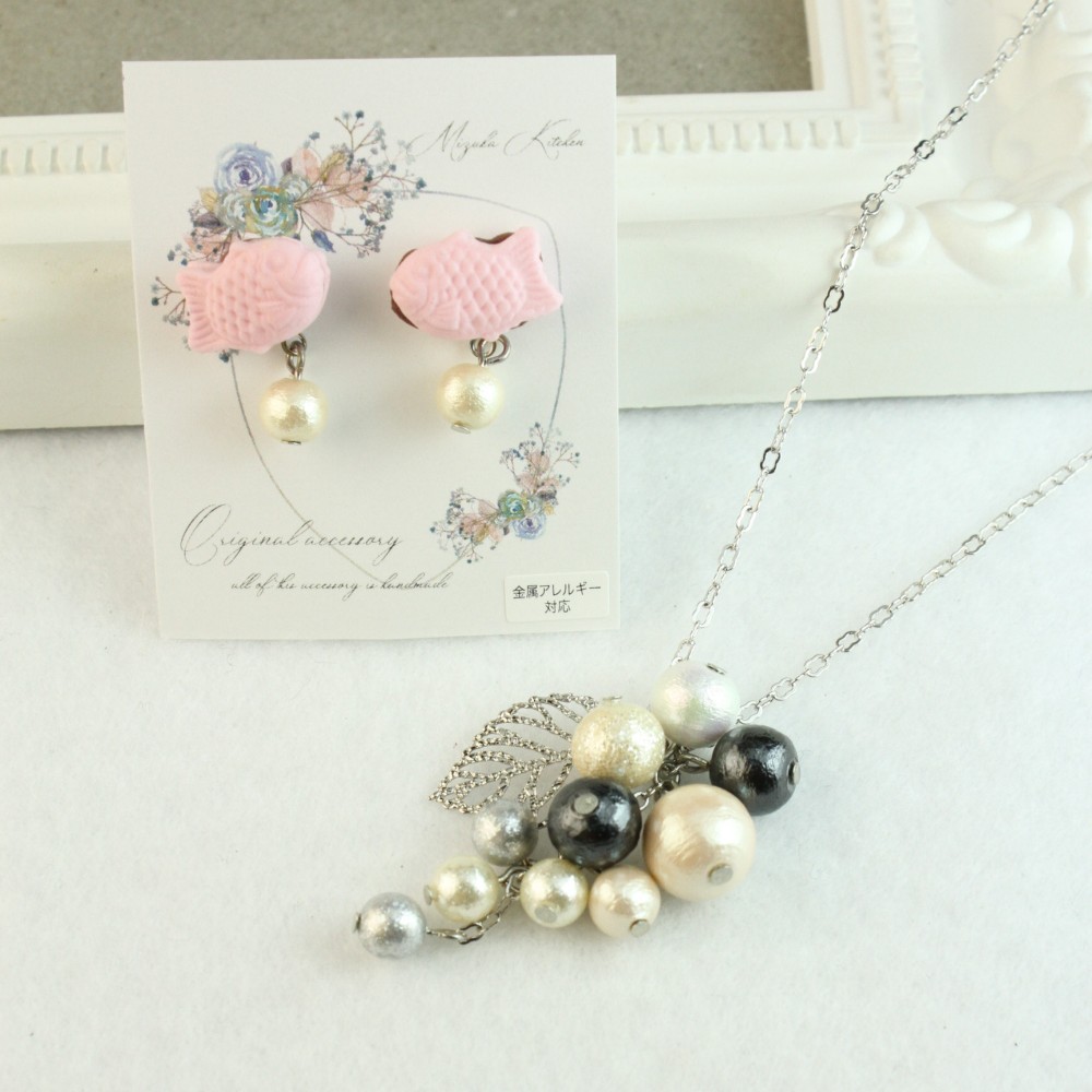 ＜本店コラボ ＞1点限定『Creema春の福袋2023』*餡子はみ出したい焼きピアス**葡萄のパールネックレス*