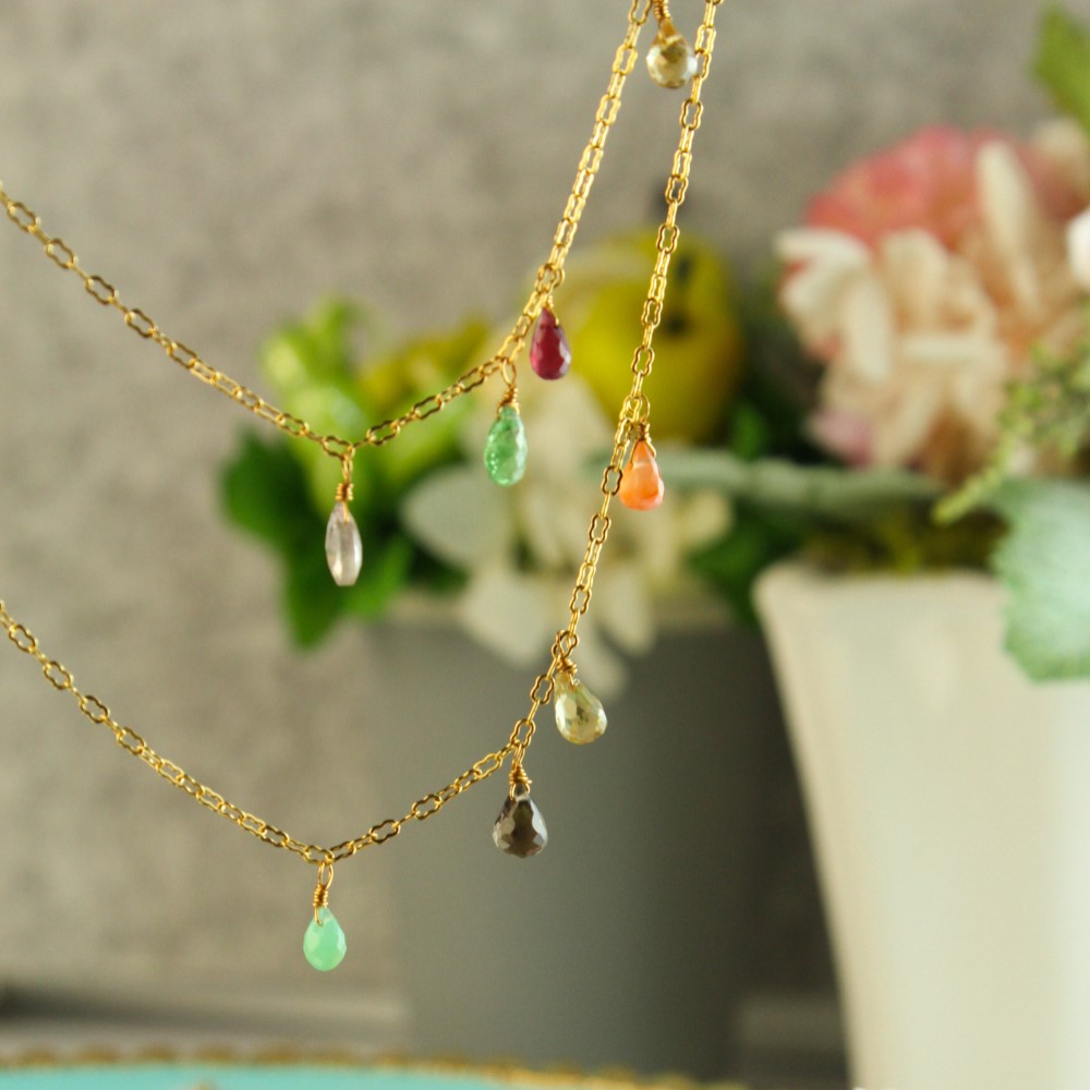 【16kgp】ラッキー7 ✿ 宝石質 天然石 マルチカラー マチネーネックレス